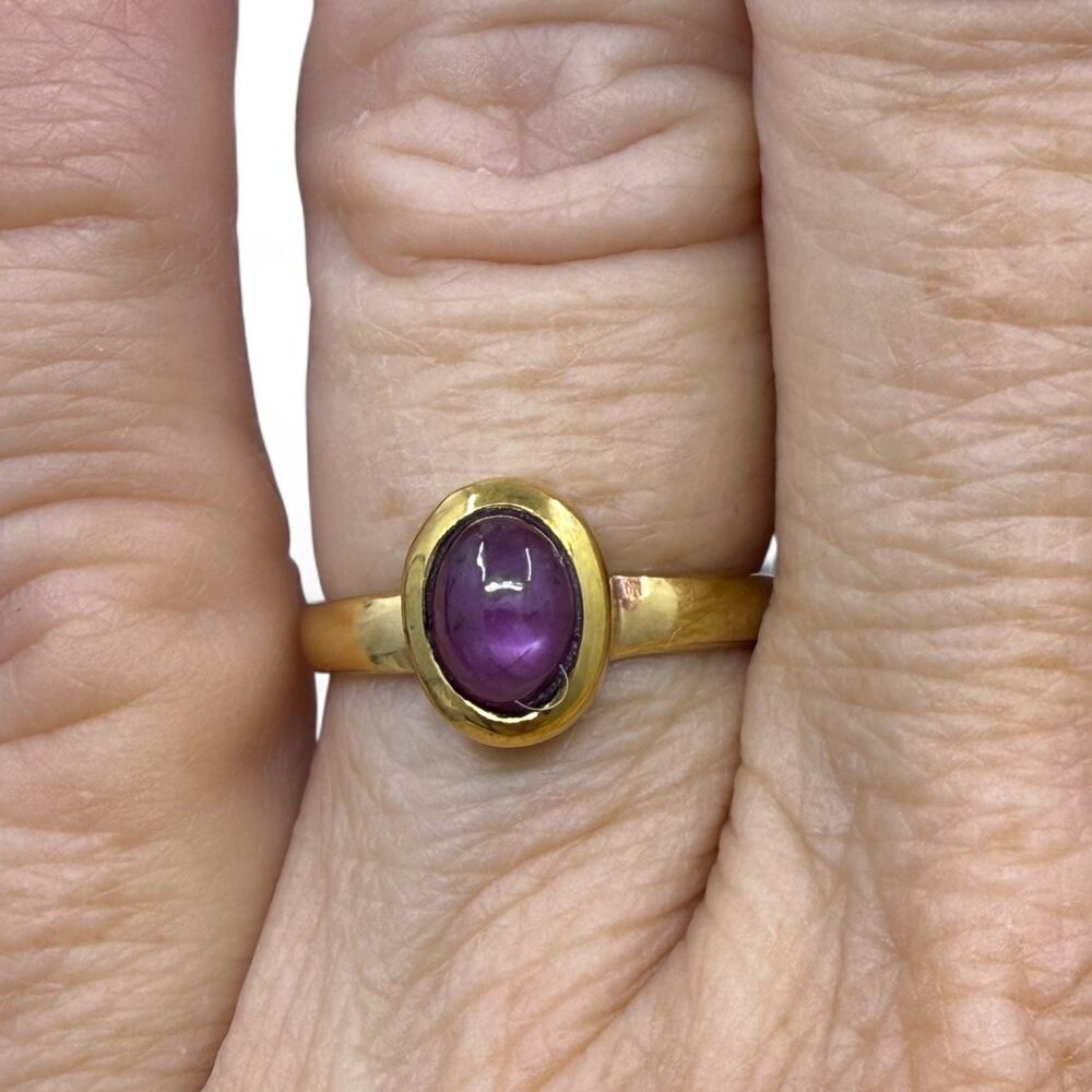 Pink Sapphire Cabochon Ring Size 6 Solid Goldtone Brass Handmade